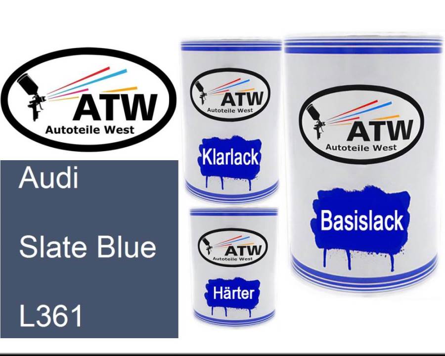 Audi, Slate Blue, L361: 500ml Lackdose + 500ml Klarlack + 250ml Härter - Set, von ATW Autoteile West.